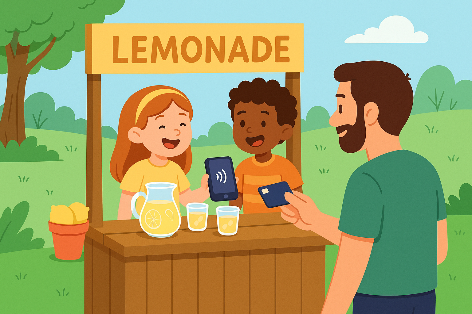 Kids running a modern lemonade stand with BerriPay digital payments